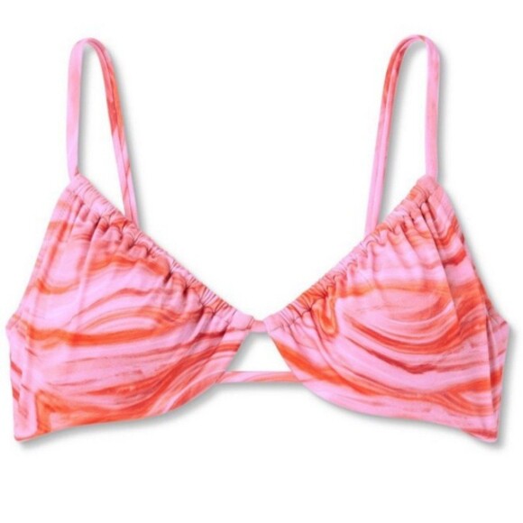Shade and Shore Upside Down Triangle Bikini Top Pink Tie Dye 34B - Picture 1 of 7
